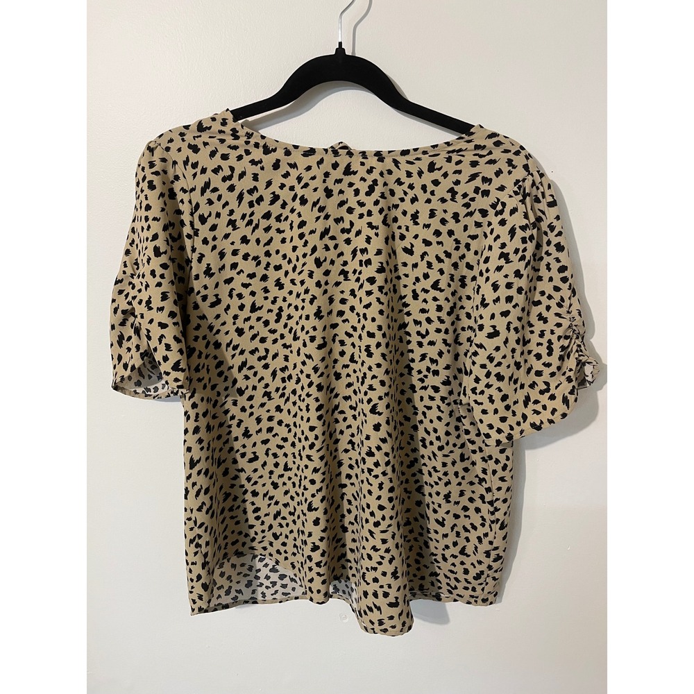 Paper Moon Women Tan Black Abstract Leopard Print Tie Back Blouse Top Size LP